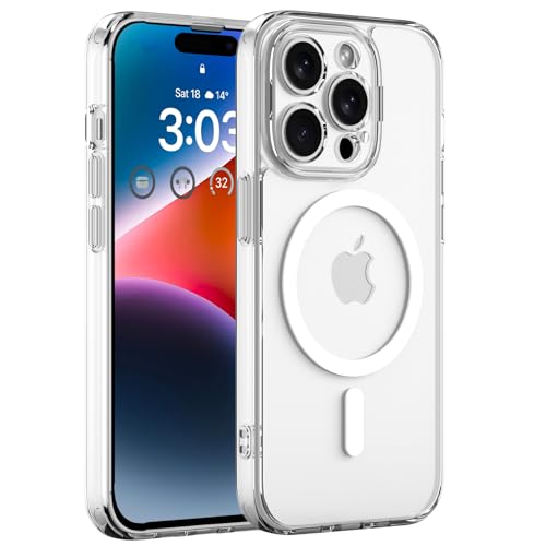 ORDA Magnetisch Hülle für iPhone 14 Pro 6,1 Zoll Kompatibel mit MagSafe, Transluzente Matt Rückseite Dünn Kameraschutz Stoßfest Handyhülle für iPhone 14 Pro (Matt transparent) von ORDA