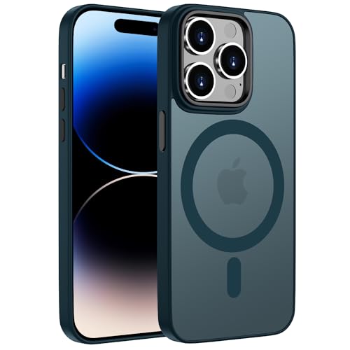 ORDA Magnetisch Hülle für iPhone 14 Pro 6,1 Zoll Kompatibel mit MagSafe,für iPhone 14 Pro Case Durchscheinende Matt Handyhülle Rückseite Dünn Stoßfest Schutzhülle Dunkel Blau von ORDA
