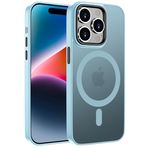ORDA Magnetisch Hülle für iPhone 14 Pro 6,1 Zoll Kompatibel mit MagSafe,für iPhone 14 Pro Case Durchscheinende Matt Handyhülle Rückseite Dünn Stoßfest Schutzhülle hellblau von ORDA