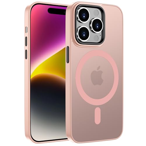 ORDA Magnetisch Hülle für iPhone 14 Pro Max 6,7 Zoll Kompatibel mit MagSafe,für iPhone 14 Pro Max Case Durchscheinende Matt Handyhülle Rückseite Dünn Stoßfest Schutzhülle Rosa von ORDA