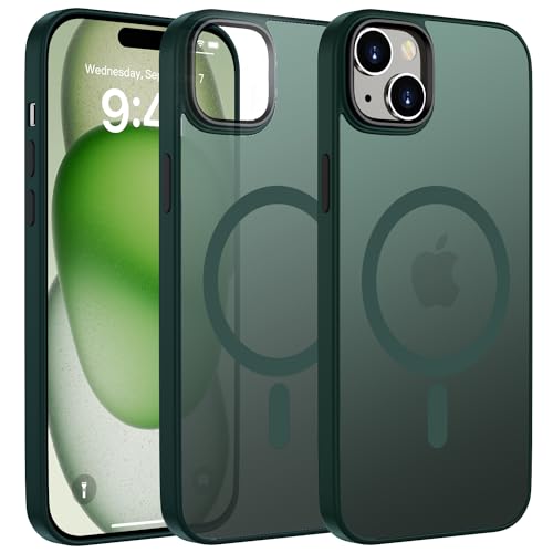 ORDA Magnetisch Hülle für iPhone 15 6,1 Zoll Kompatibel mit MagSafe, Durchscheinende Matt Handyhülle Rückseite Dünn Stoßfest TPU Schutzhülle - Alpengrün von ORDA