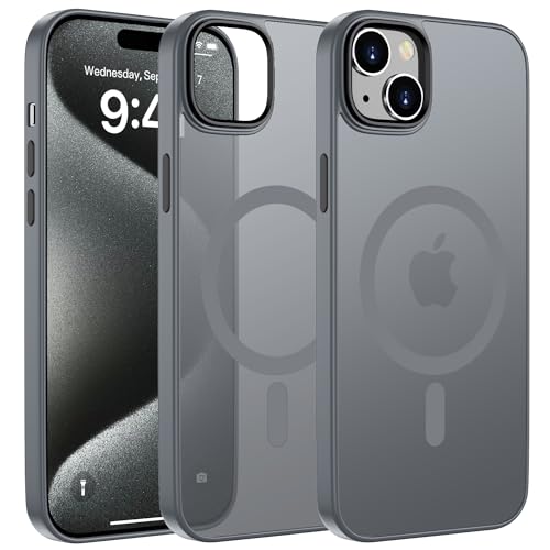ORDA Magnetisch Hülle für iPhone 15 6,1 Zoll Kompatibel mit MagSafe, Durchscheinende Matt Handyhülle Rückseite Dünn Stoßfest TPU Schutzhülle - Grau von ORDA