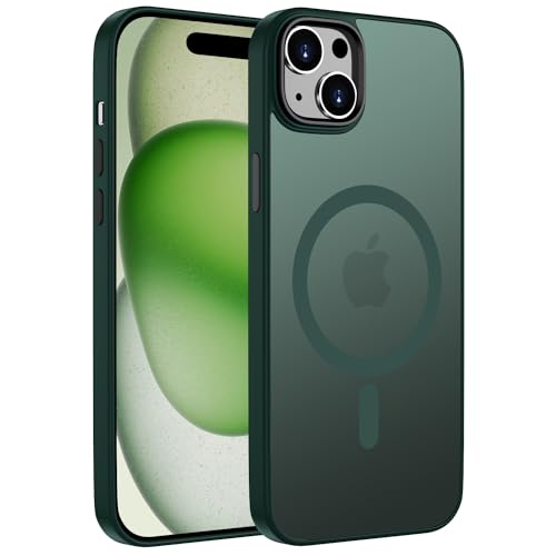 ORDA Magnetisch Hülle für iPhone 15 6,1 Zoll Kompatibel mit MagSafe,für iPhone 15 Case Durchscheinende Matt Handyhülle Rückseite Dünn Stoßfest Schutzhülle Grün von ORDA
