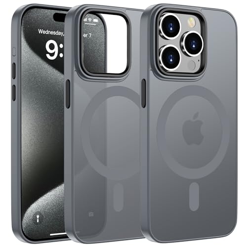 ORDA Magnetisch Hülle für iPhone 15 Pro 6,1 Zoll Kompatibel mit MagSafe, Durchscheinende Matt Handyhülle Rückseite Dünn Stoßfest TPU Schutzhülle - Grau von ORDA