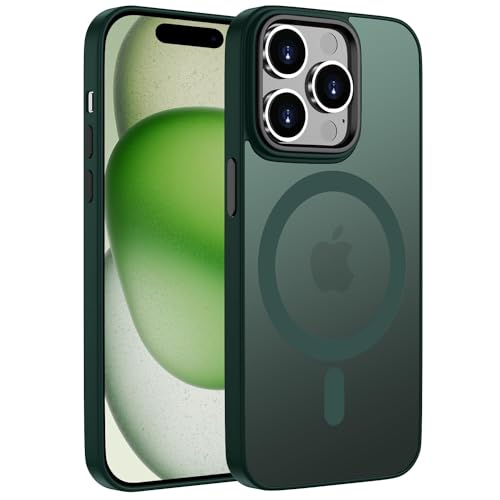 ORDA Magnetisch Hülle für iPhone 15 Pro 6,1 Zoll Kompatibel mit MagSafe,für iPhone 15 Pro Case Durchscheinende Matt Handyhülle für iPhone 15 Pro Rückseite Dünn Stoßfest Schutzhülle Dunkel Grün von ORDA