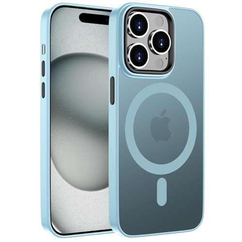 ORDA Magnetisch Hülle für iPhone 15 Pro 6,1 Zoll Kompatibel mit MagSafe,für iPhone 15 Pro Case Durchscheinende Matt Handyhülle für iPhone 15 Pro Rückseite Dünn Stoßfest Schutzhülle hellblau von ORDA