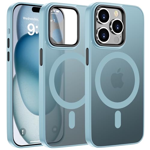 ORDA Magnetisch Hülle für iPhone 15 Pro Max 6,7 Zoll Kompatibel mit MagSafe, Durchscheinende Matt Handyhülle Rückseite Dünn Stoßfest TPU Schutzhülle - Sierra Blau von ORDA