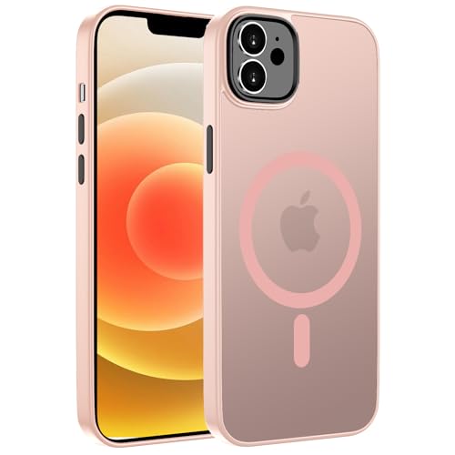 ORDA für iPhone 12 Hülle 6.1 Zoll Kompatibel mit MagSafe,Magnetisch Handyhülle für iPhone 12 Pro Case Durchscheinende Matt Rückseite für iPhone 12/12 Pro Dünn Stoßfest Schutzhülle Rosa von ORDA