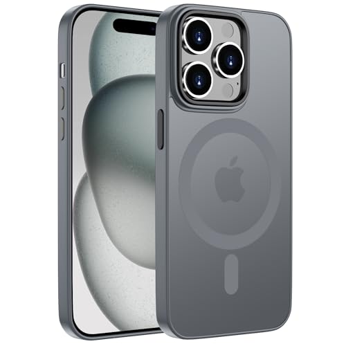 ORDA für iPhone 15 Pro Max Hülle 6,7 Zoll Kompatibel mit MagSafe,Magnetisch für iPhone 15 Pro Max Case Durchscheinende Matt Handyhülle Rückseite Dünn Stoßfest Schutzhülle Grau von ORDA