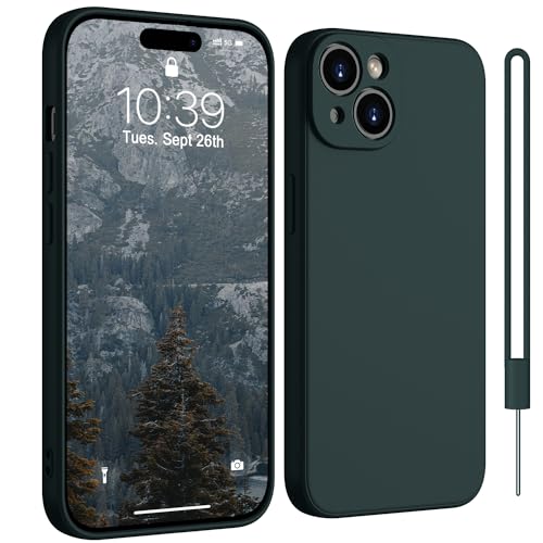 ORDA für iPhone 15 Hülle Silikon,Flüssig Silikon Stoßfest iPhone 15 Handyhülle,FallSchutz Hüllen mit Kratzfestes Weiches Mikrofaser Futter,Schutzhülle für iPhone 15 (6.1 Zoll) - Dunkle Nacht Grün von ORDA