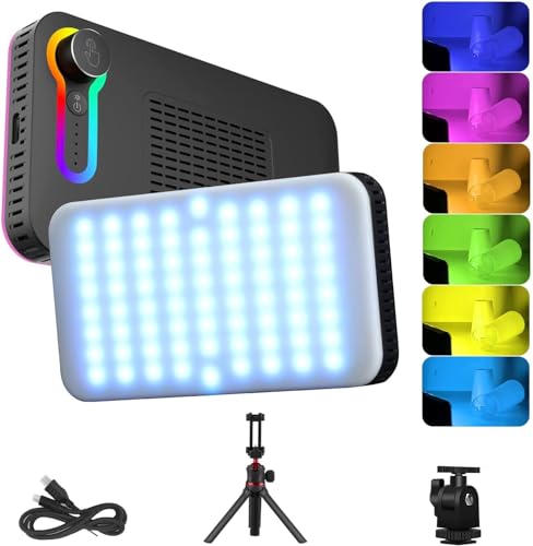 Video Licht RGB, LED Kamera Video Licht, Mini LED Panel Videoleuchte mit 152 Lampenperlen, CRI≥95, 2500-10000K, 3000mAh Akku, RGB-LED, Stativ, Dimmbar, für DSLR Kamera YouTube von ORDRO
