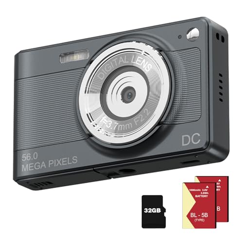 Digitalkamera 1080P FHD Kompaktkamera 56MP Kamera Einfache Vlogging-Kamera mit 32G TF-Karte 2 Batterien Tragbare Digitalkamera für Kinder Teenager Studenten Senioren Anfänger (Schwarz) von ORDRO