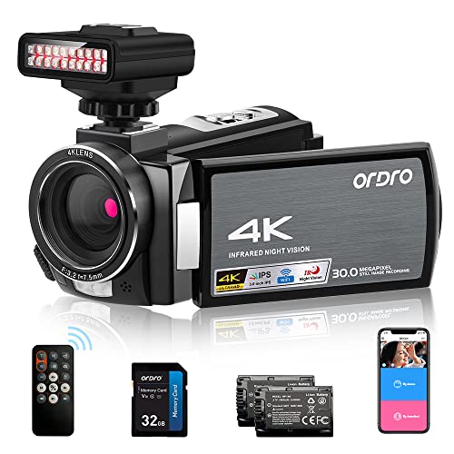 ORDRO AE8 4K Videokamera 1080P 60FPS Infrarot Digitalkamera Ghost Hunting Kamera mit IR Nachtlicht für Vlog YouTube von ORDRO