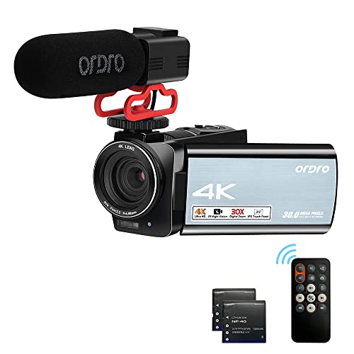 ORDRO AX10 Videokamera Camcorder mit IR Nachtsicht Vlogging Kamera, 18X Zoom WiFi Digital Touchscreen Camcorder für YouTube mit 32G SD Karte, 2.4G Fernbedienung, Mikrofon und Zwei Batterien von ORDRO