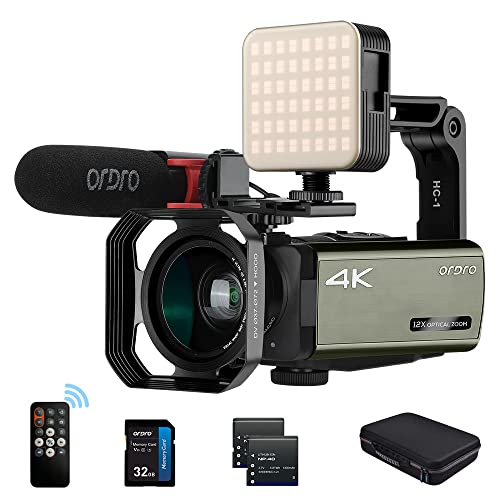 ORDRO AX65 Camcorder 4K Video Camera Live Stream for YouTube Vlogging 12x Optical Zoom 3.5 Inch IPS Screen 1080P 60fps Recording with Handheld Stabiliser von ORDRO