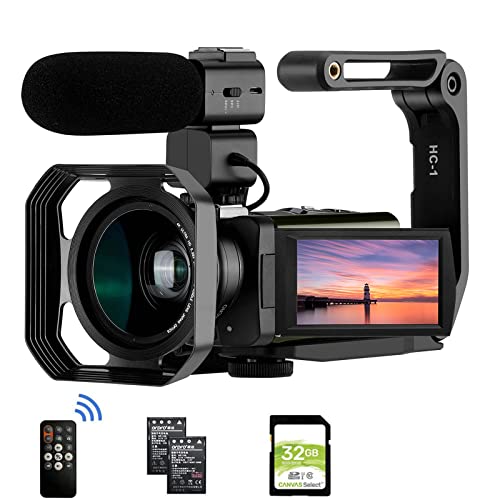 ORDRO Camcorder 4K AX65 Livestream Videokamera mit 12X optischen Zoom 3,5 Zoll IPS Bildschirm HD 1080P 60FPS 4K HD Camcorder mit Mikrofon, Weitwinkelobjektiv, Handhalter von ORDRO