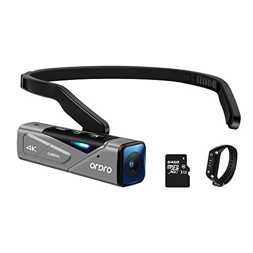 ORDRO EP7 Camcorder 4K FPV Vlog Freisprech-Camcorder Kopf Tragbare Videokamera 30FPS WiFi-Kamerarecorder mit integriertem 2-Achsen-Gimbal, Fernbedienung und 64 GB MicroSD-Karte von ORDRO