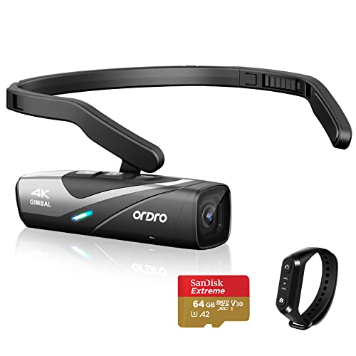 ORDRO EP8 Kopfkamera 4k 60fps kostenloser tragbarer Camcorder 1080p 60fps WiFi Videokamera, unterstützt schnelles Aufladen mit Gimbal 2.0 und 1/2.8 Zoll Sensor, Fernbedienung und 64 GB Micro-SD-Karte von ORDRO