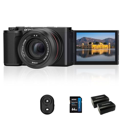 ORDRO G730 5K 64MP HD Vlog Micro-Einzelkamera, 12-Fach optischer Zoom Vlogging-Camcorder mit 3,2-Zoll-IPS-Touchscreen, WDR, WLAN für YouTube (Schwarz) von ORDRO