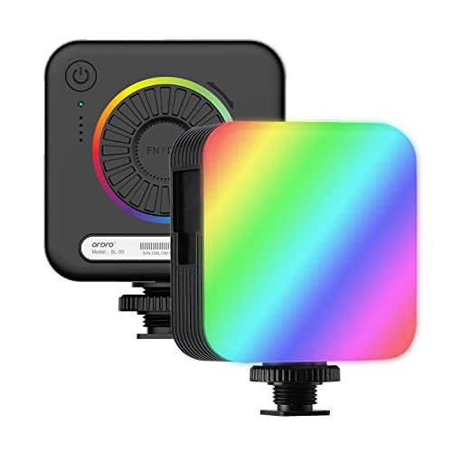 ORDRO SL-50 RGB LED Videoleuchte, Mini LED Kameraleuchte mit 108 LEDs, 3 Kaltschuhhalterungen, Wiederaufladbar 2200 mAh, CRI 95+, 2700-6500K für YouTube Tiktok Fotografie von ORDRO