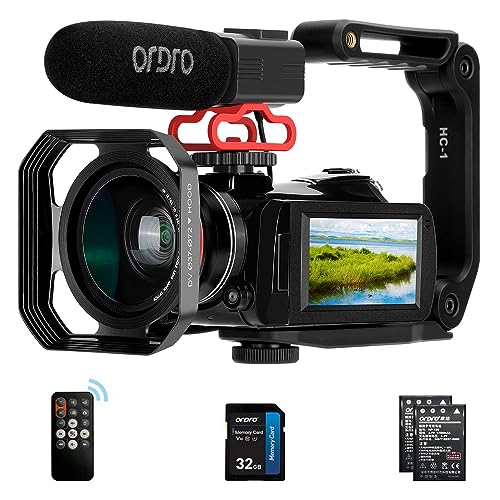 ORDRO Videokamera 4K Camcorder WiFi Ultra HD Vlog Kamera für YouTube, IR Nachtsicht Video Recorder mit Mikrofon, Weitobjektiv, Gegenlichtblende, 2 Batterien von ORDRO