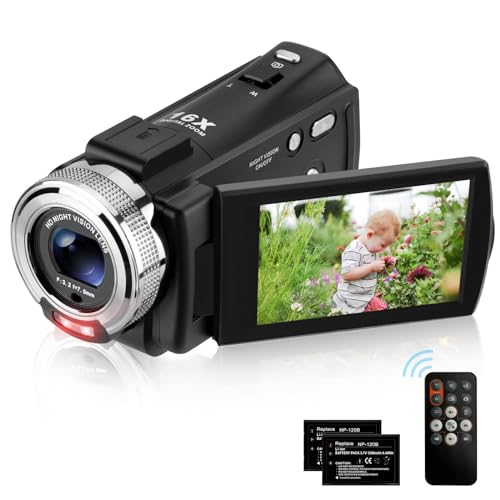 ORDRO Videokamera Camcorder Full HD 1080P 30FPS 30MP IR Nachtsicht Vlogging Kamera für YouTube 3.0 Zoll LCD-Bildschirm 16X Zoom Camcorder Kamera Fernbedienung mit 2 Batterien von ORDRO