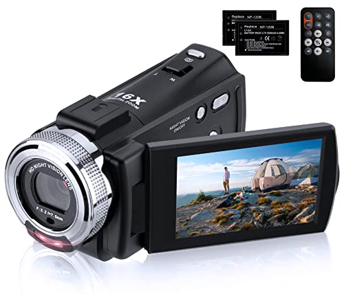 ORDRO Videokamera Camcorder Full HD 1080P 30FPS 30MP IR Nachtsicht Vlogging Kamera für YouTube 3.0 Zoll LCD-Bildschirm 16X Zoom Camcorder Kamera Fernbedienung mit 2 Batterien von ORDRO