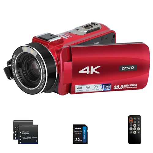 ORDRO Z88 4K Videokamera Camcorder 10X Optischer Zoom 120X Intelligenter Zoom, Vlogging Kamera HD 1080P 30FPS Autofokus mit Fernbedienung, 32G SD-Karte von ORDRO