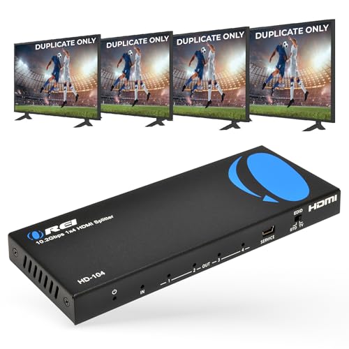 OREI 4K 1x4 HDMI Splitter, - 1 Port auf 4 HDMI Display Duplizieren/Spiegeln - Powered Splitter Ver 1.4 Zertifiziert für Full HD 1080P Hohe Auflösung & 3D Unterstützung (Ein Eingang auf vier Ausgänge) von OREI