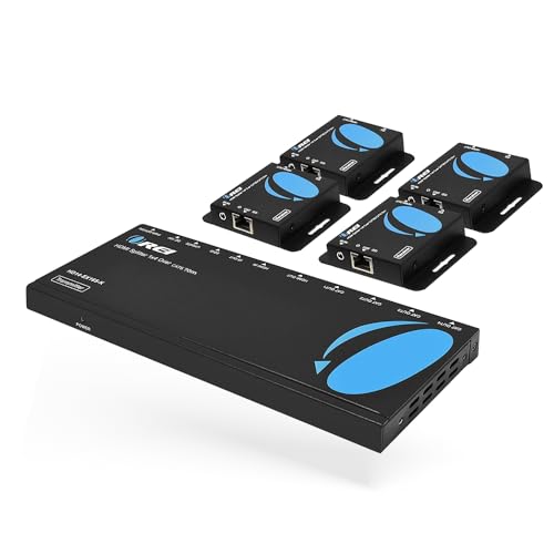 OREI 1 x 4 HDMI-Verlängerungs-Splitter, mehrere über EIN einziges Kabel, CAT6/7, 1080p, mit IR-Fernbedienung, EDID-Management, bis zu 50 m, Loop-Out, niedrige Latenz, volle Unterstützung von OREI