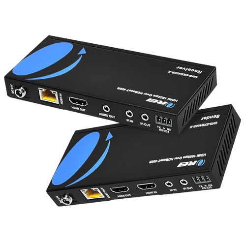 OREI 4K HDMI Extender Balun – HDBaseT UltraHD 4K@60Hz 4:4:4 über EIN CAT5e/6/7-Kabel mit HDR, CEC und IR-Steuerung, RS-232 – bis zu 400 Fuß – Loop Out – Power über Kabel – Audio Out (UHD-EXB400R-K) von OREI