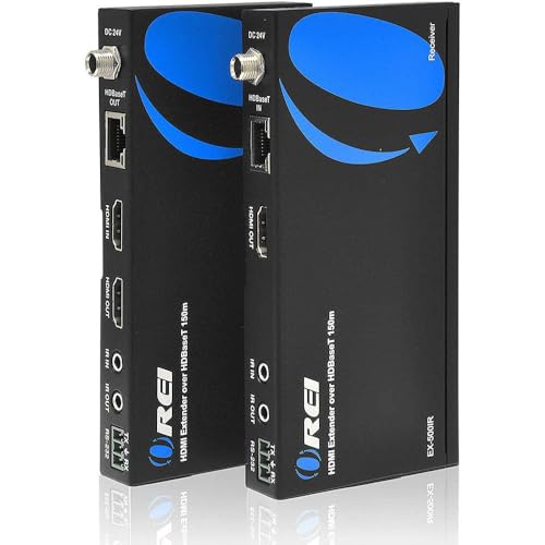 OREI HDBaseT HDMI Extender Over Cat5e/6 Ethernet LAN Cable - Up to 500 Feet - IR, HDMI Loop-Out, RS-232, PoC, HDMI Balun (EX-500IR) von OREI