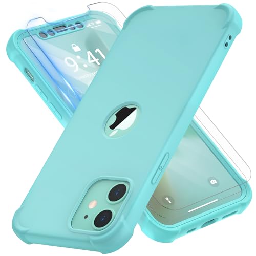 ORETECH Handyhülle für iPhone 12 Hülle, iPhone 12 Pro Hülle, mit [2 Stück 9H Displayschutzfolie][Kameraschutz] 360 Grad Stoßfest Kratzfest Schutzhülle Silikon Case für iPhone 12/12 Pro 6.1",Mintgrün von ORETECH