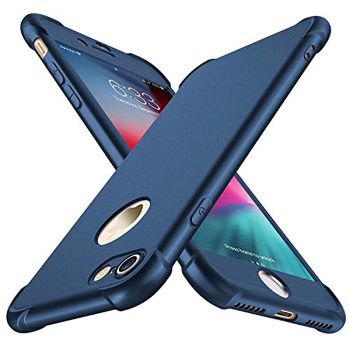 ORETECH Handyhülle für iPhone 7 Hülle, iPhone 8 Hülle, mit [2X Displayschutzfolie] 360 Grad Ganzkörper Schutzhülle Stoßfest Dünn Soft TPU Silikon Bumper Hart PC Rugged Case Hülle für iPhone 7/8-Blau von ORETECH