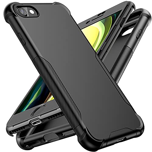 ORETECH Handyhülle für iPhone SE 3 2022, iPhone SE 2020 , iPhone 7/8, mit [2X Displayschutzfolie] 360 Grad Stoßfest Schutzhülle Silikon Hard PC Case für iPhone SE 2022 5G, Schwarz von ORETECH