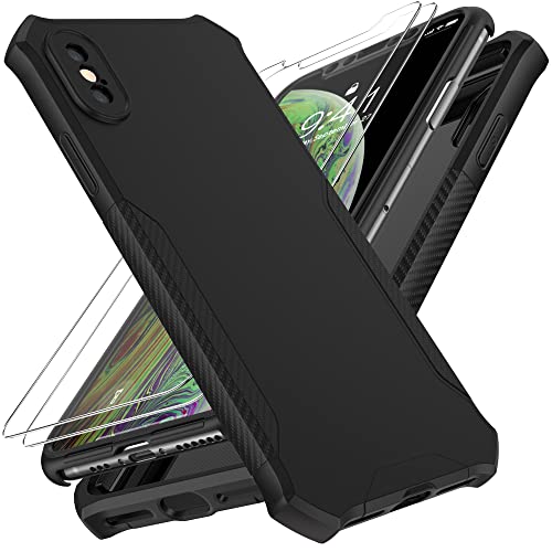 ORETECH Handyhülle für iPhone X Hülle, iPhone XS Hülle, mit [2X Displayschutzfolie][Eingebauter Kameraschutz] 360 Grad Ganzkörper Schutzhülle Stoßfest Case Silikon Hülle für iPhone X/XS 5.8", Schwarz von ORETECH