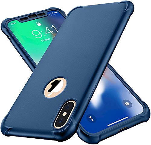 ORETECH Hülle Kompatibel mit iPhone XS/X, mit [2X Displayschutzfolie] 360 Grad Stoßfest Ganzkörper Schutzhülle Handyhülle TPU Silikon Hart PC Slim Rugged Case Cover für iPhone X/XS, 5.8" Blau von ORETECH