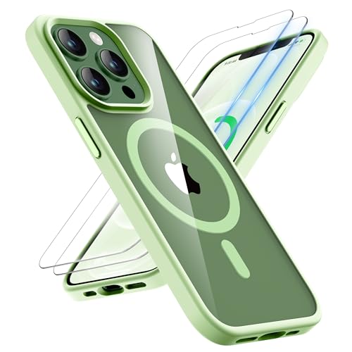 ORETECH Magnetisch Hülle für iPhone 12 Pro Max mit 2 Schutzfolie, Kompatibel mit Mag-Safe, Stoßfest Kratzfest Transparent Rückseite Handyhülle für iPhone 12 Pro Max Hülle 6,7" Helles Cyan von ORETECH