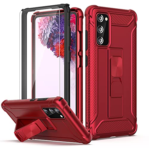 ORETECH Silikon Hülle für Samsung Galaxy S20 FE, mit [2X Displayschutzfolie] [Ständer Halter] 360°Militärischer Schutz Handyhülle Case Stoßfest Kratzfest Hard PC Schutzhülle für Samsung S20 FE-Rot von ORETECH