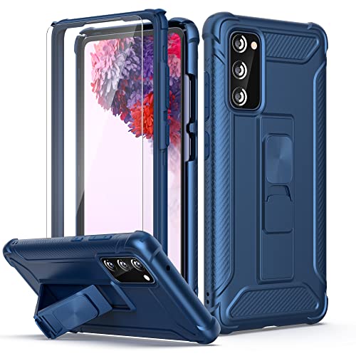 ORETECH Silikon Hülle für Samsung Galaxy S20 FE 6.5" mit [2X Displayschutzfolie] [Ständer Halter] 360 Grad Militärischer Schutzhülle Case Dünn Kratzfest Hard PC Handyhülle für Samsung S20 FE-Blau von ORETECH