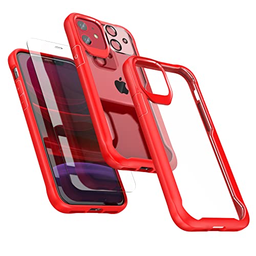 ORETECH für iPhone 11 Hülle, Handyhülle iPhone 11, mit [2 Stück Displayschutzfolie + 1 Stück Kameraschutz], Hülle iPhone 11, Stoßfest Transparent Schutzhülle Bumper iPhone 11 Case 6,1" Rot von ORETECH