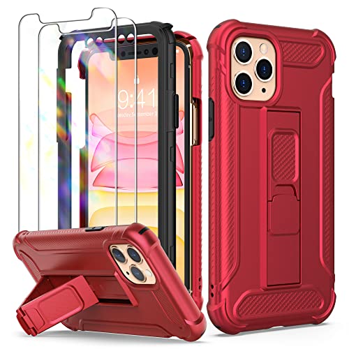 ORETECH iPhone 11 Pro Hülle Mit [2 Stück Schutzfolie, Ständer, Vordere und Hintere Hülle], Militärschutz Stoßfest Ganzkörper Schutzhülle 5,8" Rot von ORETECH