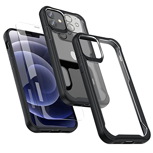 ORETECH für iPhone 12 Hülle: mit 2X 9H Displayschutzfolie und 1x Kamera Schutzfolie, Durchsichtige Stoßfest Kratzfest Schutzhülle TPU Silikon Transparent Handyhülle Hülle für iPhone 12 Case-Schwarz von ORETECH