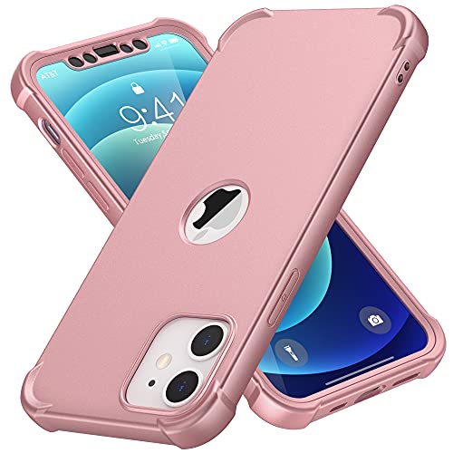 ORETECH für iPhone 12 Mini Hülle 5.4", mit [2X Displayschutzfolie] 360 Grad Stoßfest [Militärischer Schutz] Schutzhülle Dünn TPU Silikon Bumper Hard PC für Hülle Handyhülle iPhone 12 Mini-Roségold von ORETECH