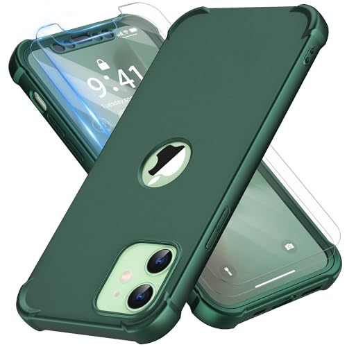 ORETECH für iPhone 12 Mini Hülle 5.4", mit [2X Displayschutzfolie] 360 Grad Stoßfest [Militärischer Schutz] Schutzhülle Dünn TPU Silikon Bumper Hard PC für Hülle Handyhülle iPhone 12 Mini-Grün von ORETECH