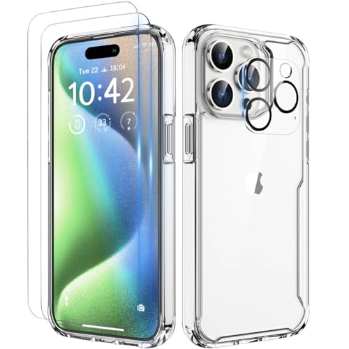 ORETECH für iPhone 15 Pro Hülle, Handyhülle iPhone 15 Pro, mit [2x Displayschutzfolie, Kameraschutz, Transparent Hülle], Stoßfest Schutzhülle [Militärschutz] Hülle iPhone 15 Pro Case 6.1"-Durchsichtig von ORETECH