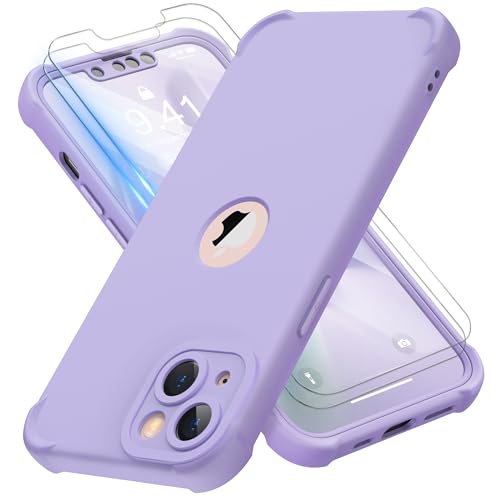 ORETECH iPhone 13 Hülle Handyhülle iPhone 13 mit [2X Schutzfolie][Lückenloser Kameraschutz] 360 Grad Ganzkörperschutz Stoßfest Kratzfest Silikon Schutzhülle Hülle iPhone 13 Case 6,1" Violett von ORETECH