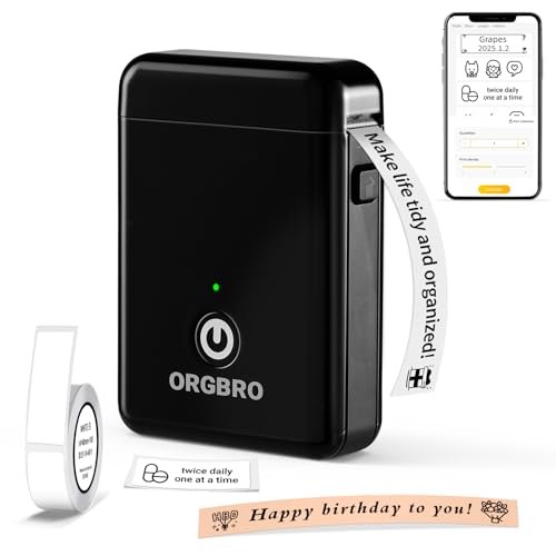 ORGBRO X1 Etikettendrucker, Bluetooth Selbstklebendes Etikettiergerät Tragbarer beschriftungsgerät selbstklebend Labeldrucker, Mini Label Printer mit iOS Android,Für Zuhause, Büro, Schwarz ORGBRO X1 Etikettendrucker, Bluetooth Selbstklebendes Etikettiergerät Tragbarer beschriftungsgerät selbstklebend Labeldrucker, Mini Label Printer mit iOS Android,Für Zuhause, Büro, Schwarz von ORGBRO