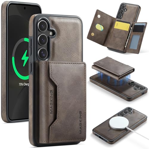 Handyhülle Kompatibel mit Samsung Galaxy S25 Plus Hülle, Brieftasche mit Kreditkartenhalter, magnetisch, abnehmbare Brieftasche, [RFID-Blockierung], dreifach gefaltete Brieftasche, Ständer, Schutzhüll von ORGCIUFB