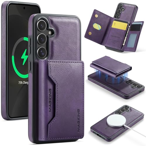 Handyhülle Kompatibel mit Samsung Galaxy S25 Plus Hülle, Brieftasche mit Kreditkartenhalter, magnetisch, abnehmbare Brieftasche, [RFID-Blockierung], dreifach gefaltete Brieftasche, Ständer, Schutzhüll von ORGCIUFB